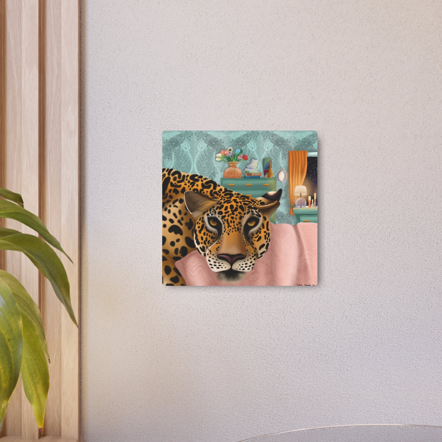 "Lounging Leopard" - Metal Art Sign