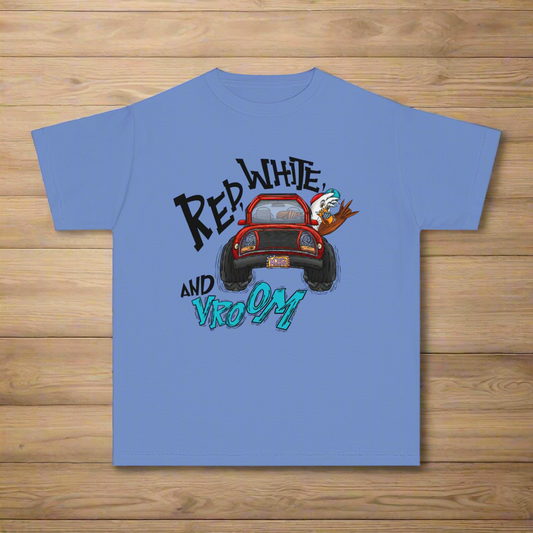 Patriotic Youth Tee with Car Design, Kids Independence Day T-Shirt, Summer BBQ Shirt, Fourth of July Gift, Fun Holiday Apparel